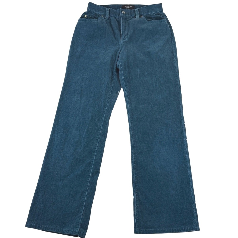 Talbots Corduroy Signature Bootcut Pants Women's Waist 25 Blue Green Cozy Soft